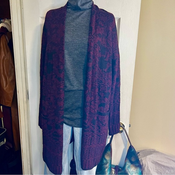 NWT J. Jill Tapestry Cotton Blend Floral Pocket Knit Moody Bordeaux Cardigan S - Picture 3 of 13